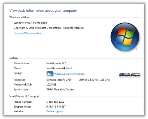 Windows Vista System Support Page
